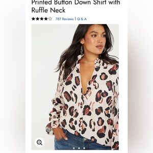 Eloquii NWT Printed Button Down Shirt with Ruffle Neck